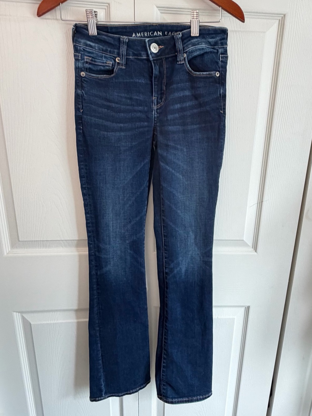 American Eagle Skinny Kick Jeans Womens Size 0 Dark Wash Super Stretch Bootcut